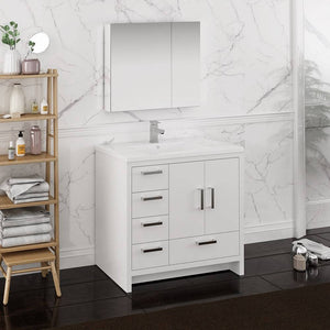 Fresca FVN9436WH-L Imperia 36" Glossy White Free Standing Modern Bathroom Vanity with Medicine Cabinet- Left Version