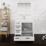 Fresca FVN9436WH-L Imperia 36" Glossy White Free Standing Modern Bathroom Vanity with Medicine Cabinet- Left Version