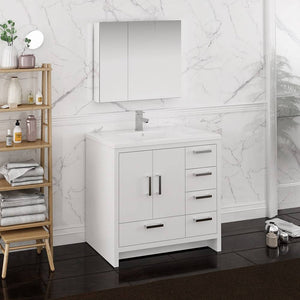 Fresca FVN9436WH-R Imperia 36" Glossy White Free Standing Modern Bathroom Vanity with Medicine Cabinet - Right Version