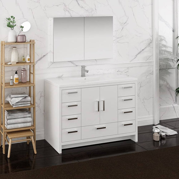 Fresca FVN9448WH Imperia 48" Glossy White Free Standing Modern Bathroom Vanity with Medicine Cabinet