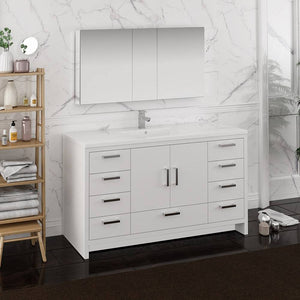 Fresca FVN9460WH-S Imperia 60" Glossy White Free Standing Single Sink Modern Bathroom Vanity with Medicine Cabinet