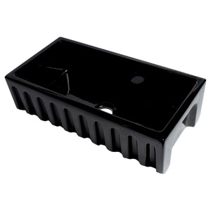 ALFI AB3618HS-BG 36" Black Gloss Reversible Smooth / Fluted Fireclay Farm Sink