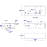 ALFI AB3918DB-B 39" Biscuit Smooth Apron Wall Fireclay Double Bowl Farm Sink