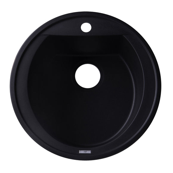 ALFI AB2020DI-BLA Black 20" Drop-In Round Granite Composite Kitchen Prep Sink