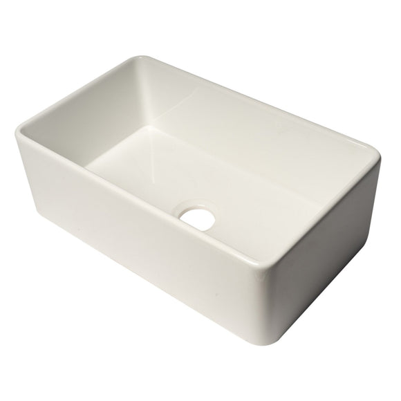 ALFI Brand ABF3018 30" White Thin Wall Single Bowl Smooth Apron Fireclay Kitchen Farm Sink