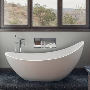 ALFI Brand AB9951 73" White Solid Surface Smooth Resin Soaking Slipper Bathtub