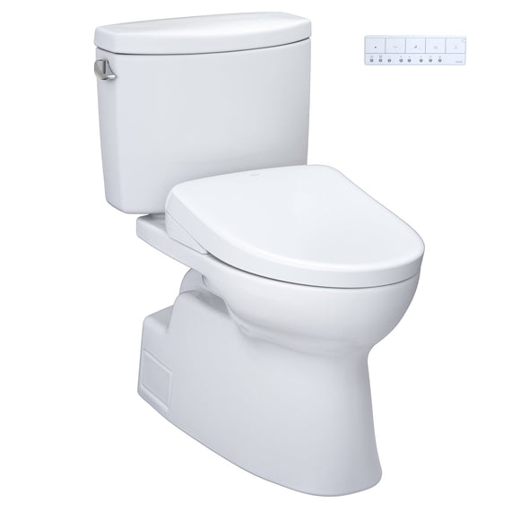 TOTO WASHLET+ Vespin II Two-Piece Elongated 1.28 GPF Toilet with Auto Flush WASHLET+ S7 Contemporary Bidet Seat, Cotton White - MW4744726CEFGA#01