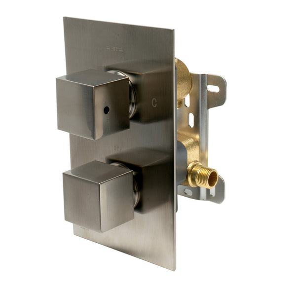 ALFI Brand AB2601-BN Brushed Nickel Square Knob 1 Way Thermostatic Shower Mixer