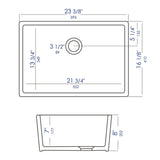 ALFI Brand AB503UM-W 24 inch White Single Bowl Fireclay Undermount Kitchen Sink