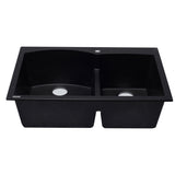 ALFI AB3320DI-BLA Black 33" Double Bowl Drop in Granite Composite Kitchen Sink