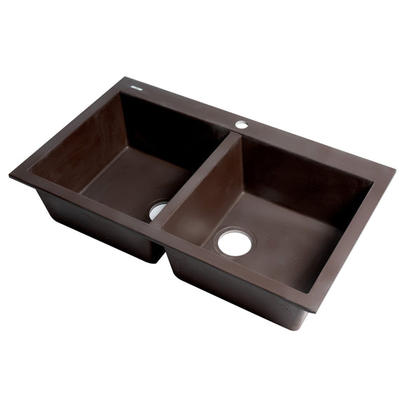 ALFI Brand AB3420DI-C Chocolate 34" Drop-In 2x Bowl Granite Comp Kitchen Sink