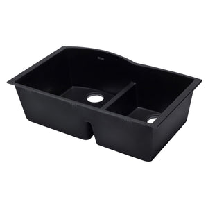 ALFI AB3320UM-BLA Black 33" Double Bowl Undermount Granite Composite Sink