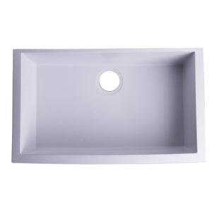 ALFI AB3020UM-W White 30" Undermount Single Bowl Granite Composite Kitchen Sink