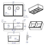 ALFI AB512-B Biscuit 32" Double Bowl Apron Fireclay Farmhouse Sink