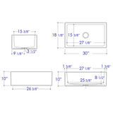 ALFI AB3018SB-W 30" White Smooth Apron Solid Wall Fireclay Single Bowl Farm Sink