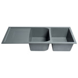 ALFI AB4620DI-T Titanium 46" 2x Bowl Granite Comp Kitchen Sink with Drainboard