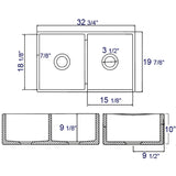 ALFI AB538-W White 32" Smooth Apron Double Bowl Fireclay Farmhouse Kitchen Sink