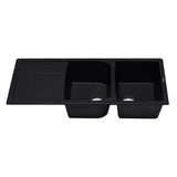 ALFI AB4620DI-BLA Black 46" Double Bowl Granite Composite Sink with Drainboard