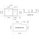 ALFI AB3319UM-BLA Black 34" Double Bowl Undermount Granite Composite Sink