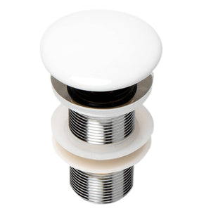 ALFI Brand AB8055-W White Modern Ceramic Mushroom Top Pop Up Drain for Sinks without Overflow