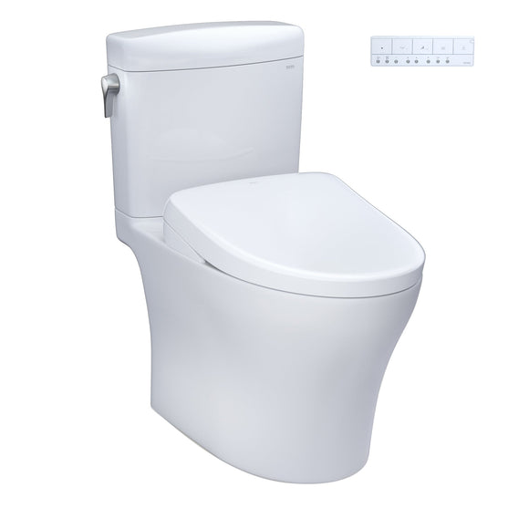 TOTO WASHLET+ Aquia IV Cube Two-Piece Elongated Dual Flush 1.28 and 0.9 GPF Toilet with Auto Flush S7A Contemporary Bidet Seat, Cotton White - MW4364736CEMFGNA#01