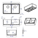 ALFI AB512-W White 32" Double Bowl Apron Fireclay Farmhouse Sink