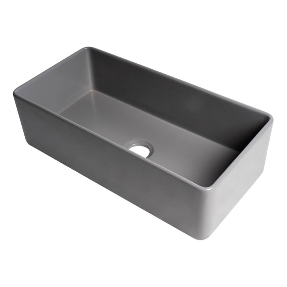 ALFI Brand ABF3618-GM Gray Matte Smooth Apron 36" x 18" Single Bowl Fireclay Farm Sink