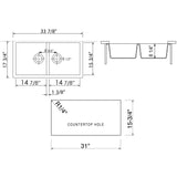 ALFI Brand AB3420UM-T Titanium 34" Undermount 2x Bowl Granite Comp Kitchen Sink