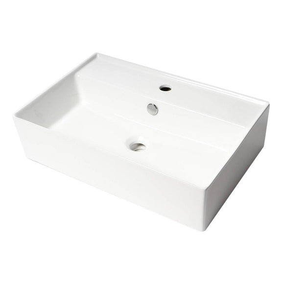 ALFI Brand ABC901-W White 24" Modern Rectangular Above-Mount Ceramic Sink with Faucet Hole