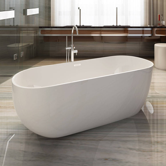 ALFI Brand AB8838 59 inch White Oval Acrylic Free Standing Soaking Bathtub