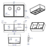 ALFI Brand AB512UM-W 32 inch White Double Bowl Fireclay Undermount Kitchen Sink