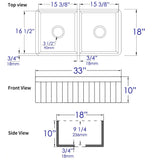 ALFI Brand ABF3318D-GM Gray Matte Smooth Apron 33" x 18" Double Bowl Fireclay Farm Sink