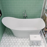 ALFI Brand AB9915 74" White Solid Surface Smooth Resin Soaking Slipper Bathtub