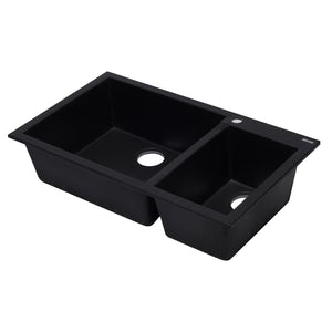 ALFI AB3319DI-BLA Black 34" Double Bowl Drop In Granite Composite Kitchen Sink