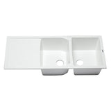 ALFI AB4620DI-W White 46" Double Bowl Granite Composite Sink with Drainboard