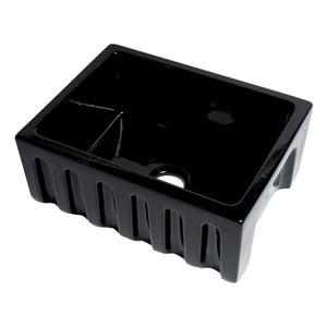 ALFI AB2418HS-BG 24" Black Gloss Reversible Smooth / Fluted Fireclay Farm Sink