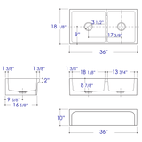 ALFI AB3618ARCH-W 36" White Arched Apron Wall Fireclay Double Bowl Farm Sink