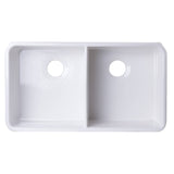 ALFI Brand AB512UM-W 32 inch White Double Bowl Fireclay Undermount Kitchen Sink