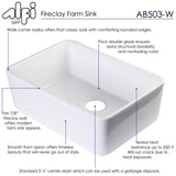 ALFI AB503-W White 23" Smooth Apron Fireclay Single Bowl Farmhouse Kitchen Sink