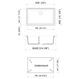 ALFI AB3322UM-W White 33" Single Bowl Undermount Granite Composite Kitchen Sink