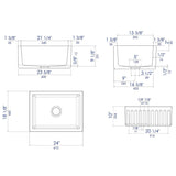 ALFI AB2418HS-BM 24" Matte Black Reversible Smooth / Fluted Fireclay Farm Sink