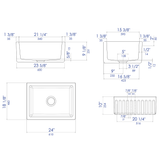 ALFI AB2418HS-W 24 inch White Smooth / Fluted Single Bowl Fireclay Farm Sink