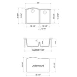 ALFI Brand AB3320UM-T Titanium 33" 2x Bowl Undermount Granite Comp Kitchen Sink