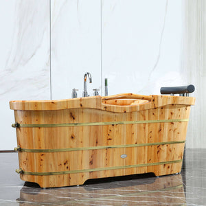 ALFI Brand AB1136 61" Free Standing Cedar Wooden Bathtub with Chrome Tub Filler