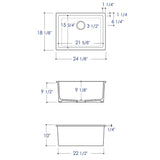 ALFI Brand AB2418UD-BM 24" Matte Black Undermount / Drop-in Fireclay Kitchen Sink