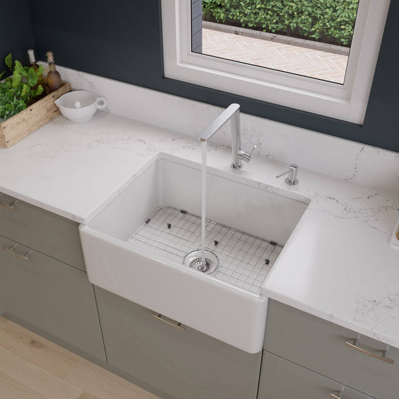 ALFI AB505-W White 26" Contemporary Smooth Apron Fireclay Farmhouse Kitchen Sink