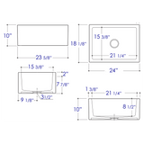 ALFI AB2418SB-W 24" White Smooth Thick Wall Fireclay Single Bowl Farm Sink