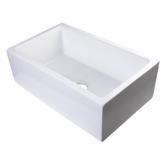 ALFI AB3018SB-W 30" White Smooth Apron Solid Wall Fireclay Single Bowl Farm Sink