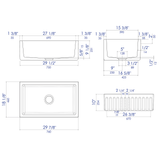 ALFI AB3018HS-W 30 inch White Smooth / Fluted Single Bowl Fireclay Farm Sink