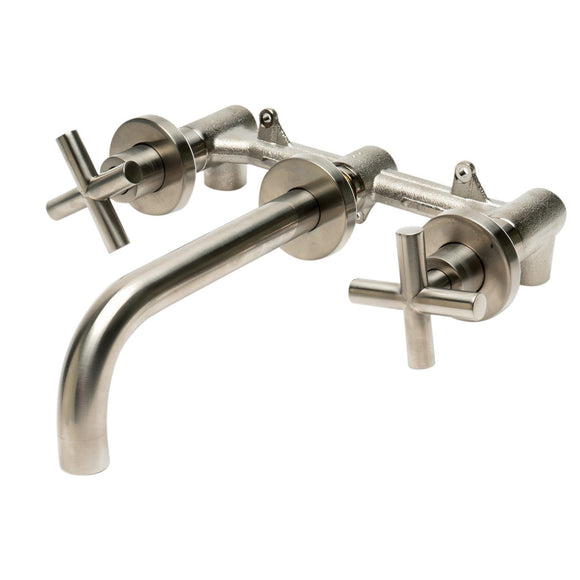 ALFI Brand AB1035-BN Brushed Nickel 8" Widespread Wall-Mounted Cross Handle Faucet